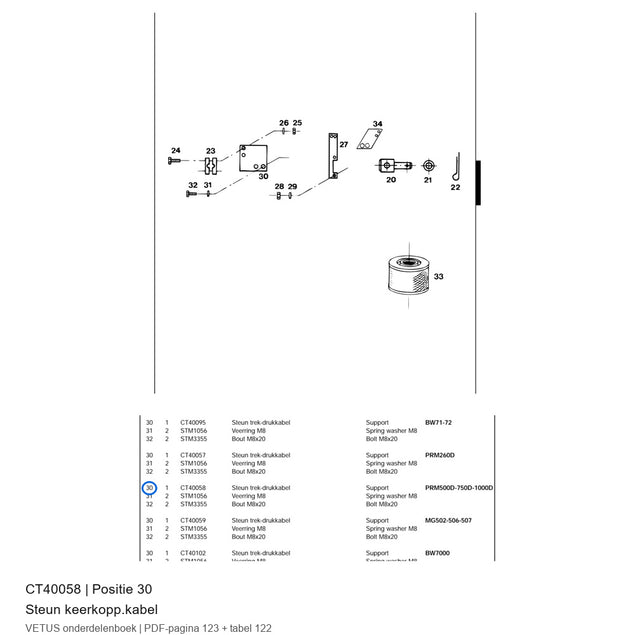 Steun keerkopp.kabel - Vetus - CT40058