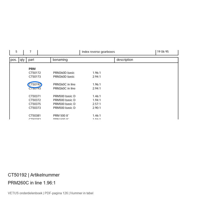 Keerkoppeling PRM260C2-2R 1.96R - Vetus - CT50192