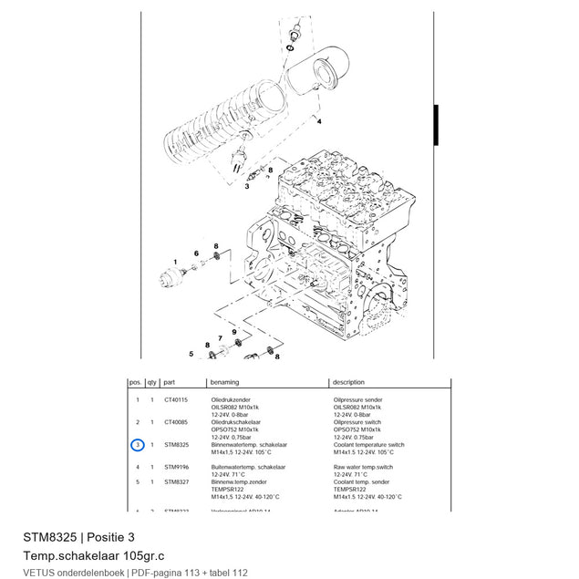 Temp.schakelaar 105gr.c - Vetus - STM8325