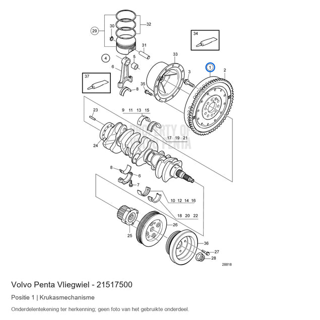 Volvo Penta vliegwiel 21517500, positie 1 in de onderdelentekening