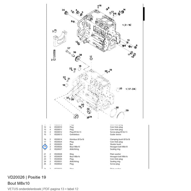 Bout M8x10 - Vetus - VD20026