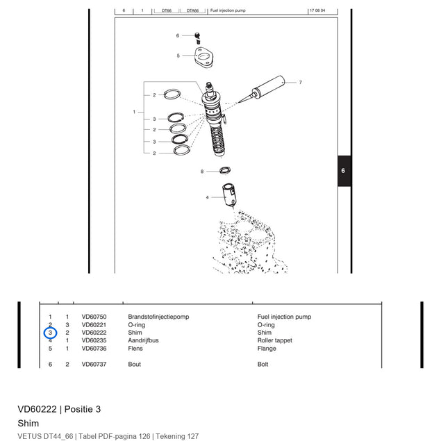 Shim - Vetus - VD60222