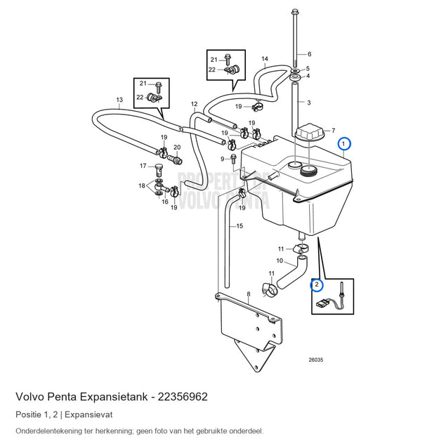 Volvo Penta expansietank 22356962, positie 1 in de onderdelentekening