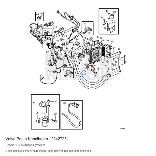 Volvo Penta kabelboom 22427251, positie 1 in de onderdelentekening