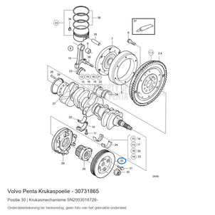 Volvo Penta krukaspoelie 30731865, positie 30 in de onderdelentekening