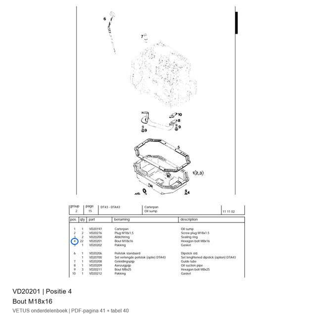 Bout M18x16 - Vetus - VD20201