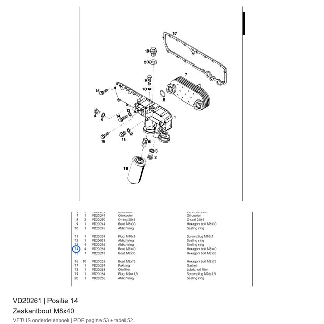 Zeskantbout M8x40 - Vetus - VD20261